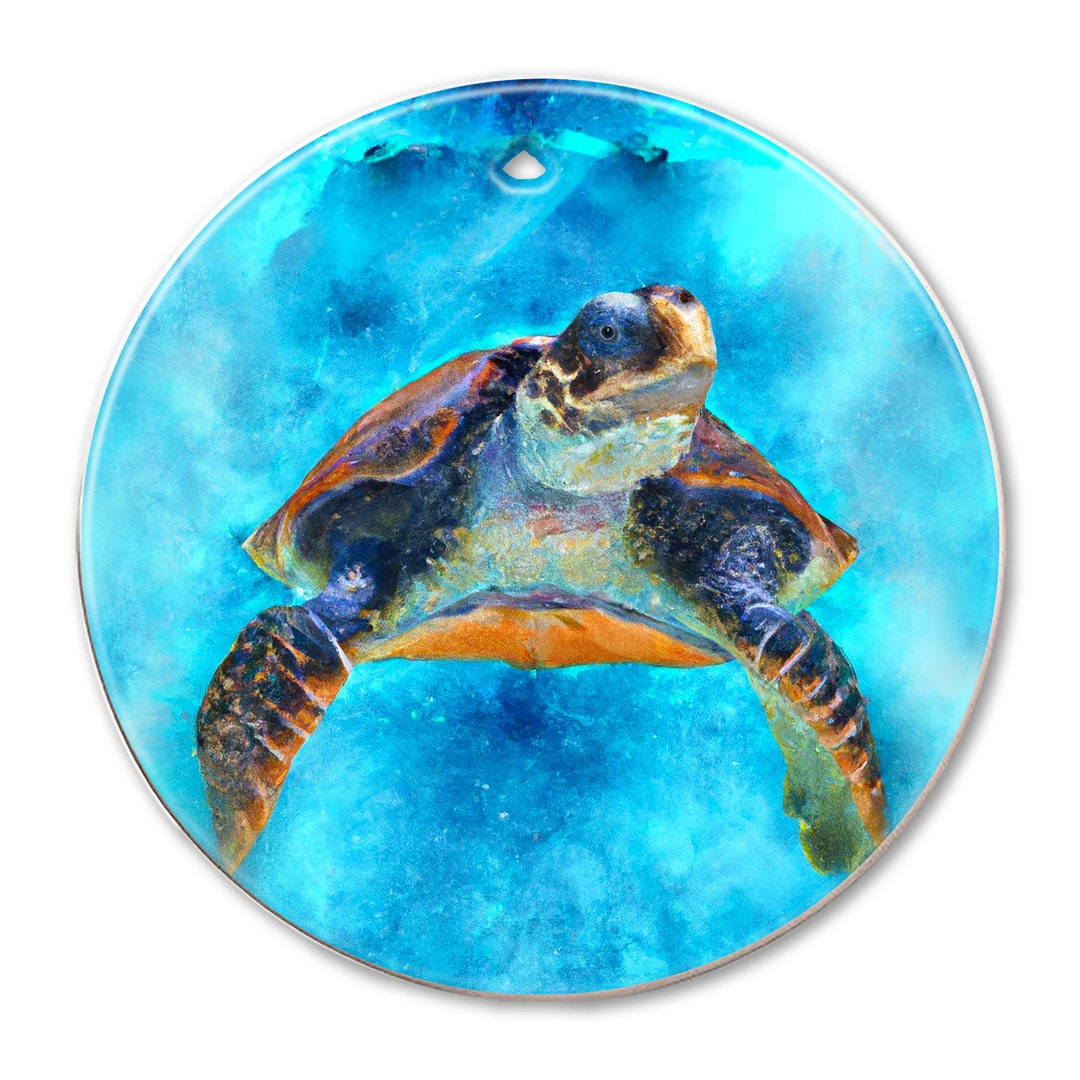 Watercolor Sea Turtle 2 Sided Ceramic Ornament Turtle Etsy