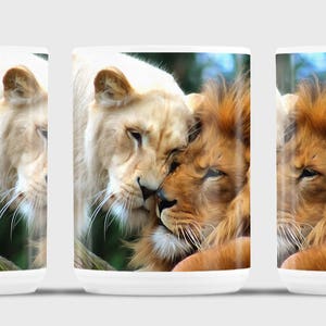 Lions in Love 11 or 15oz Mugs, Mated Lions, Lions Snuggling, Lion Heads