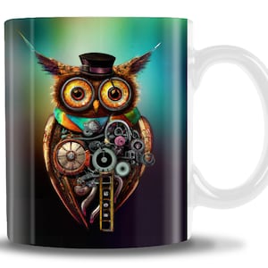 Steampunk Owl comes in two sizes 11 or 15oz, Steampunk Mug