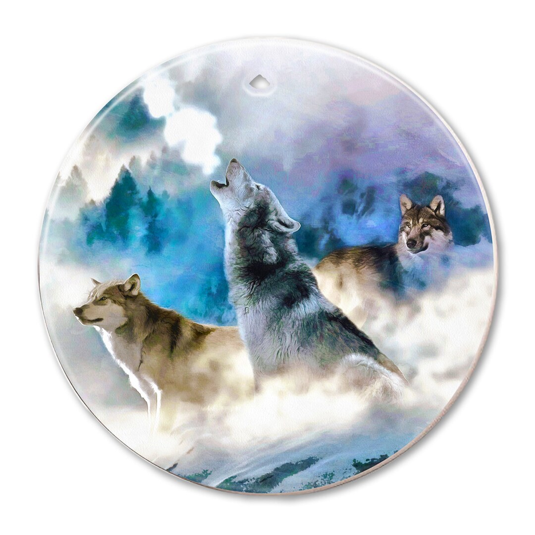 Howling Wolves 2 Sided Ceramic Ornament Wolf Christmas Gifts Unique