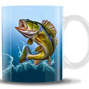Bass Jumping Out of the Water - comes in two sizes 11 or 15oz, Fish Mug, Unique Mug