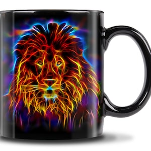 León 11oz taza negra - León de colores brillantes - León - Regalo