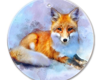 Fox Watercolor 2 Sided Ceramic Ornament - Fox - Christmas - Gifts - Unique Gifts