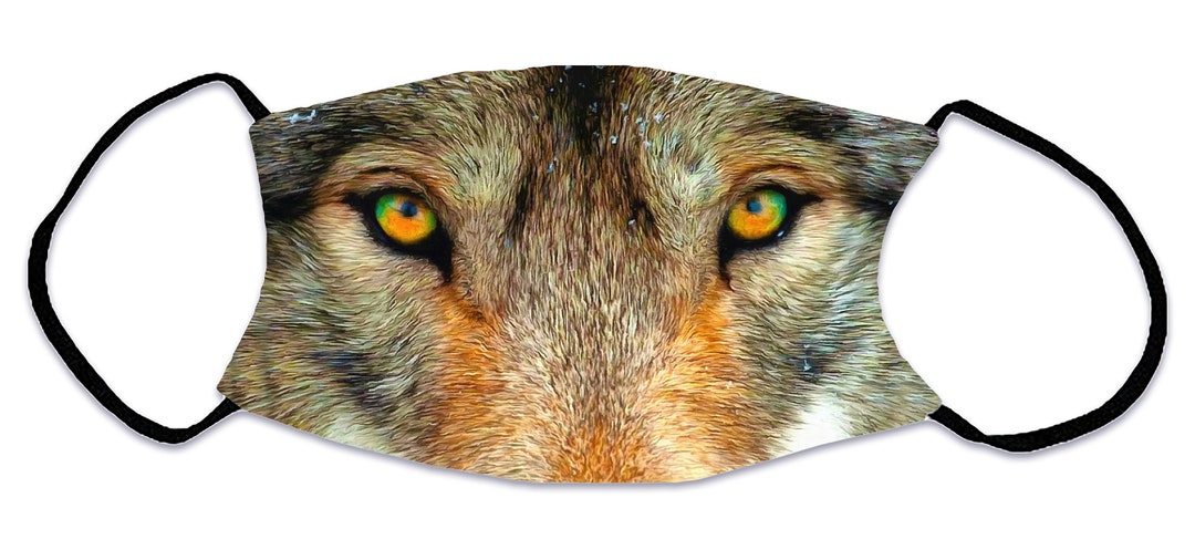Wolf Face Close up Adult Face Mask - Elastic Straps - Replaceable ...