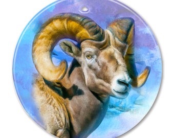 Watercolor Bighorn Sheep - 2 Sided Ceramic Ornament - Sheep - Christmas - Gifts - Unique Gifts