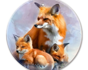 Fox Mom with Pups Watercolor 2 Sided Ceramic Ornament - Fox - Christmas - Gifts - Unique Gifts