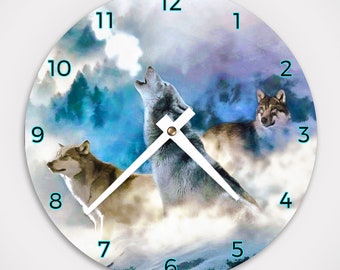 Wolf and Moon Frameless Borderless 10 Wall Clock Y37 Nice for Gift or Room Wall Decor
