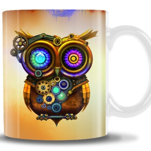 Steampunk Owl comes in two sizes 11 or 15oz, Steampunk Mug