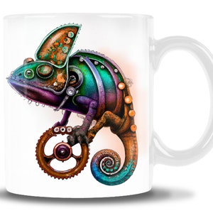 Steampunk Chameleon comes in two sizes 11 or 15oz, Steampunk Mug