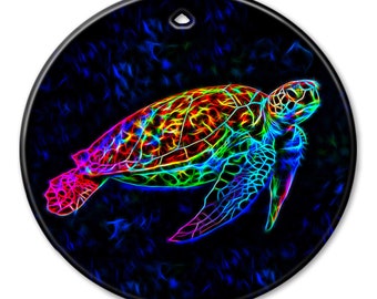 Fractal Sea Turtle 2 Sided Ceramic Ornament - Turtle - Christmas - Gifts - Unique Gifts