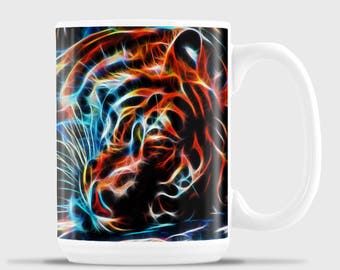 Fractal Tiger Face, Siberian Tiger Face, Artistic Wildlife Fractal Art, Tiger Mug
