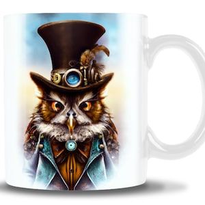 Steampunk Owl comes in two sizes 11 or 15oz, Steampunk Mug