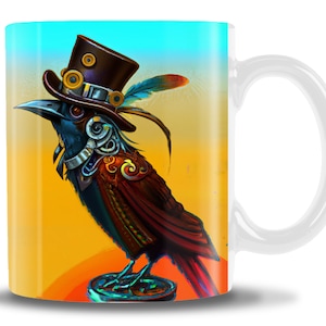 Steampunk Raven viene en dos tamaños 11 o 15oz, Steampunk Mug