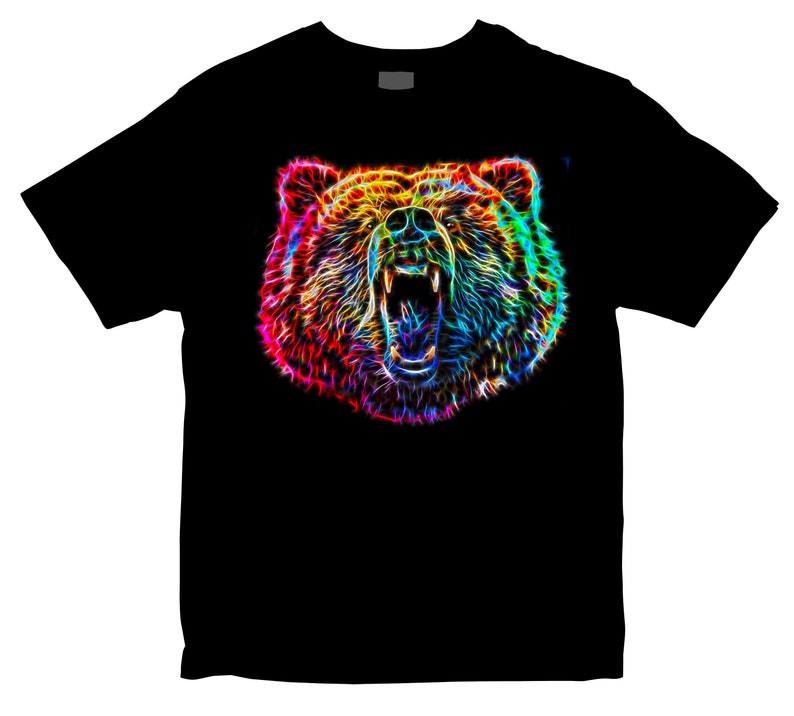 Roaring Bear T-Shirt Colorful Bear Neon Art Ladies Cut | Etsy