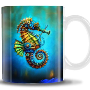 Steampunk Seahorse comes in two sizes 11 or 15oz, Steampunk Mug