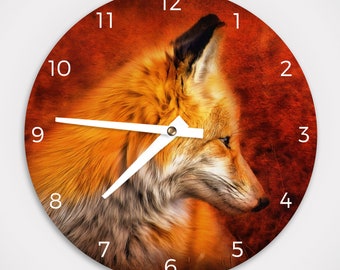 Red Fox Aluminum  Round Wall Clock 8.125", or Hardboard Round Wall Clock 11.4"- Battery Operated - With works - No Frame.