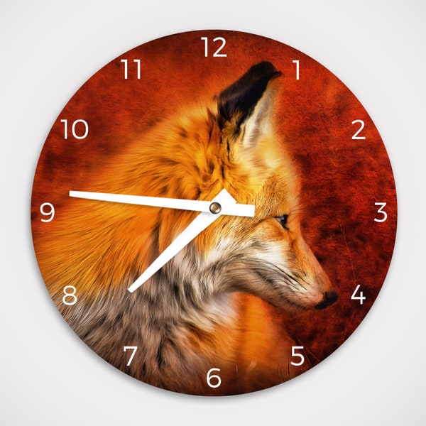 Red Fox Aluminum  Round Wall Clock 8.125", or Hardboard Round Wall Clock 11.4"- Battery Operated - With works - No Frame.