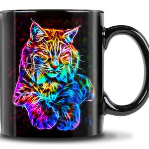 Bobcat 11oz Black Mug - Brightly Colored Bobcat - Big Cat - Gift