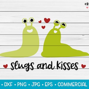 Limaces et bisous | Fichier de découpe vectoriel SVG. Joli couple de limaces. Animaux drôles. J'adore l'humour. Citation de câlin expression disant jeu de mots. Téléchargement numérique
