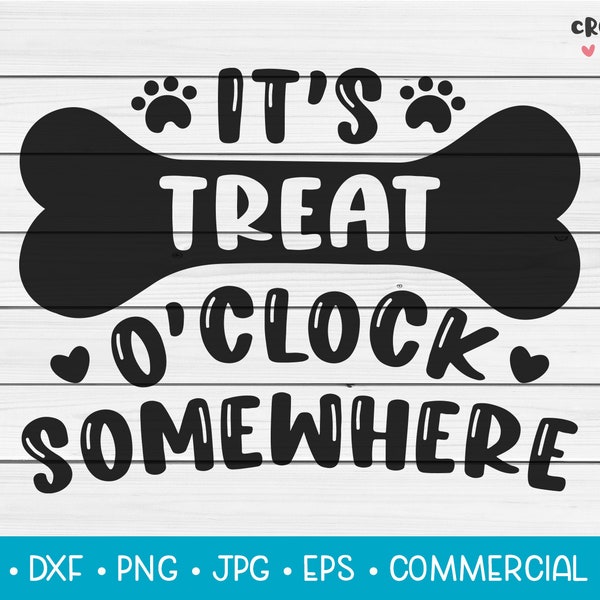 It's Treat O'Clock Somewhere | SVG Vector Cutting File. Cute Funny Dog Animal Quote Phrase Saying Pun. Digital Download