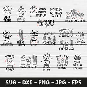 Pflanzen SVG-bundle, Vektor-Schnittdateien, Niedliche Cliparts, Aloe Kaktus Sukkulente, Pflanze Mutter, Lustige Zitate, Wortspiel Designs, Digitaler Download