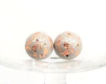 Beton Ohrstecker mit Blattkupfer, Feinbeton, auch in goldfarben, Edelstahl Ohrstecker,
