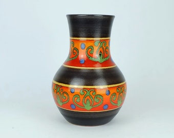 vintage west german dumler & breiden vase model 121/25 with rare colorful pattern