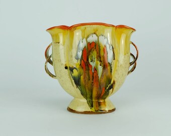 beautiful art déco VASE 1930s ceramic dumler breiden drip glaze double handle