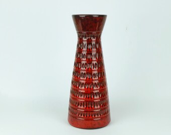 jasba mid century VASE relief pattern red and black model 1569-35