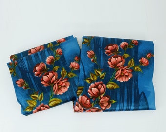 beautiful 1950s FABRIC curtain fabric satin with floral pattern 2 panels of 94 1/2" x 47 1/4"