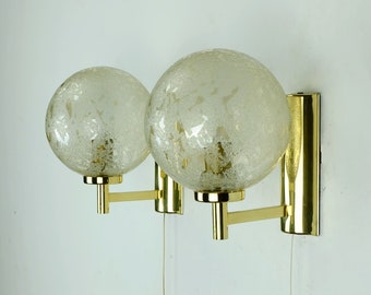 pair of elegant vintage WALL LIGHTS sconces textured amber colored glass and gold metal 1980s wall lamps