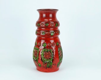 1960s u-keramik VASE model 1400/30 vibrant red and green relief decor