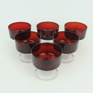 6 french vintage CHAMPAGNE glasses or dessert bowls luminarc france ruby red glass 70s 80s