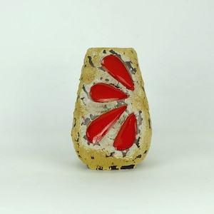 mid century fat lava VASE es-keramik WGP brown beige glaze red leaf pattern