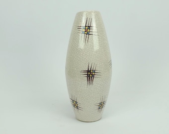 german mid century ceramic VASE silberdistel abstract decor craquelé glaze 125/30