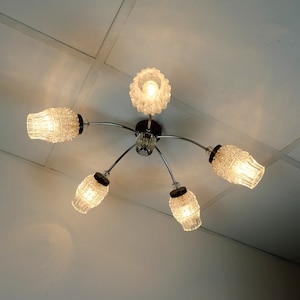 1960&#39;s mid century 5-light sputnik spider CEILING LIGHT chrome metal glass