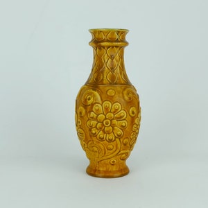 1960s bay keramik VASE relief flower decor in ochre model 86 25