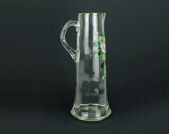 very elegant tall art nouveau JUG carafe pitcher handpainted floral decor 12" high arournd 1900