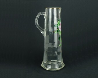 very elegant tall art nouveau JUG carafe pitcher handpainted floral decor 12" high around 1900