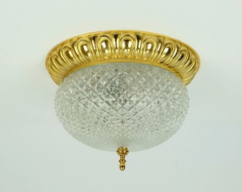 vintage soelken glass ceiling LAMP textured gilt aluminum 1970s