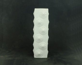 1960s 70s white scherzer bisque VASE with flower relief decor op art vase white porcelain