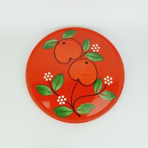 colorful 1970s ceramic CAKE PLATTER with apple decor