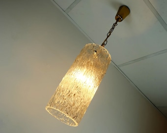 elegant mid century 1950s PENDANT LAMP kalmar franken ice glass textured glass brass