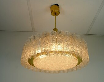 fantastic doria mid century PENDANT LIGHT chandelier with 32 glass tubes 1960s ice glass lamp
