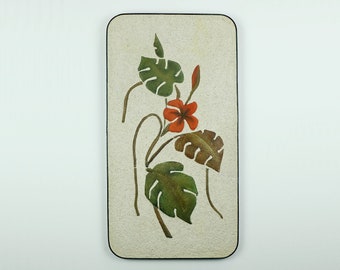 large vintage kroesselbach mid century ceramic and plaster WALL TILE floral decor leaves and blossoms 1950s WGP