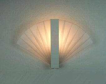 fan-shaped 1980s WALL LAMP white acrylic sconce