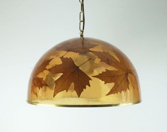 rare and outstanding vintage PENDANT LAMP resin with maple leaves 1970s hanging lamp