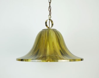 vintage PENDANT LAMP amber color acrylic and brass 1970s