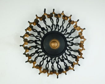 exceptional large 1960s SCONCE mid century sunburst brutalist black iron and copper colored