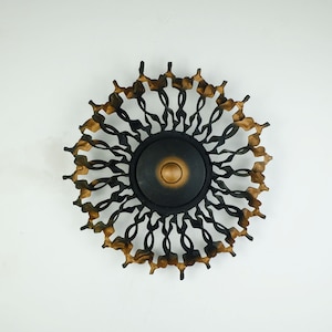 exceptional large 1960s SCONCE mid century sunburst brutalist black iron and copper colored